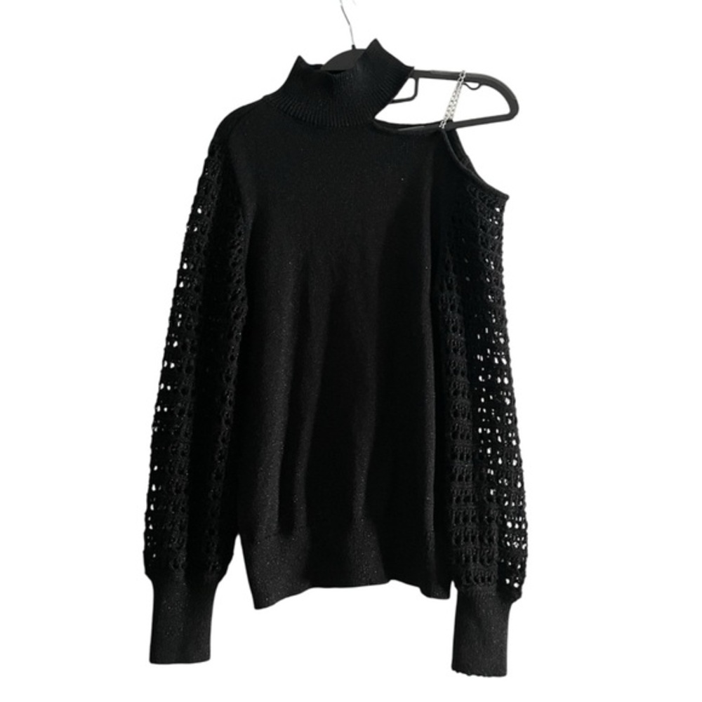 New York & Company Black Cold Shoulder Sweater Cutout Knit Size M